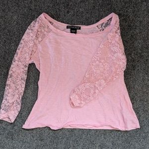 Dreamy Pink Lace Sleeve Raglan